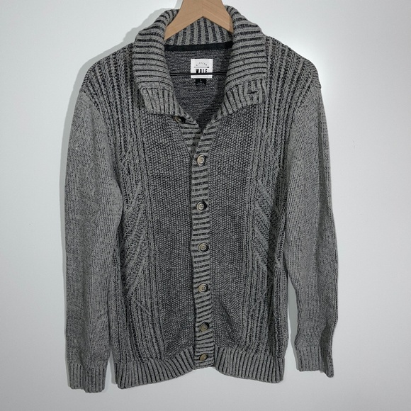 Citizen Wolf Chunky Knit Cardigan Elbow Patches Button Down Gray Size Large - Picture 1 of 8